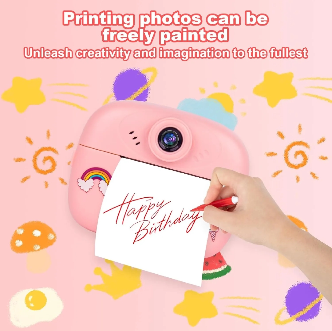 smart Digital Dual Lens instant Print camera For kids 1080 P Vedio Recorder & Selfie Camera With Tharmal Printer Camera 2.4" IPS Screen Mini Portable Camera With Games Best Gift For Gift For Both Girls And Boys ! Children Digital Camera Toys For Kids