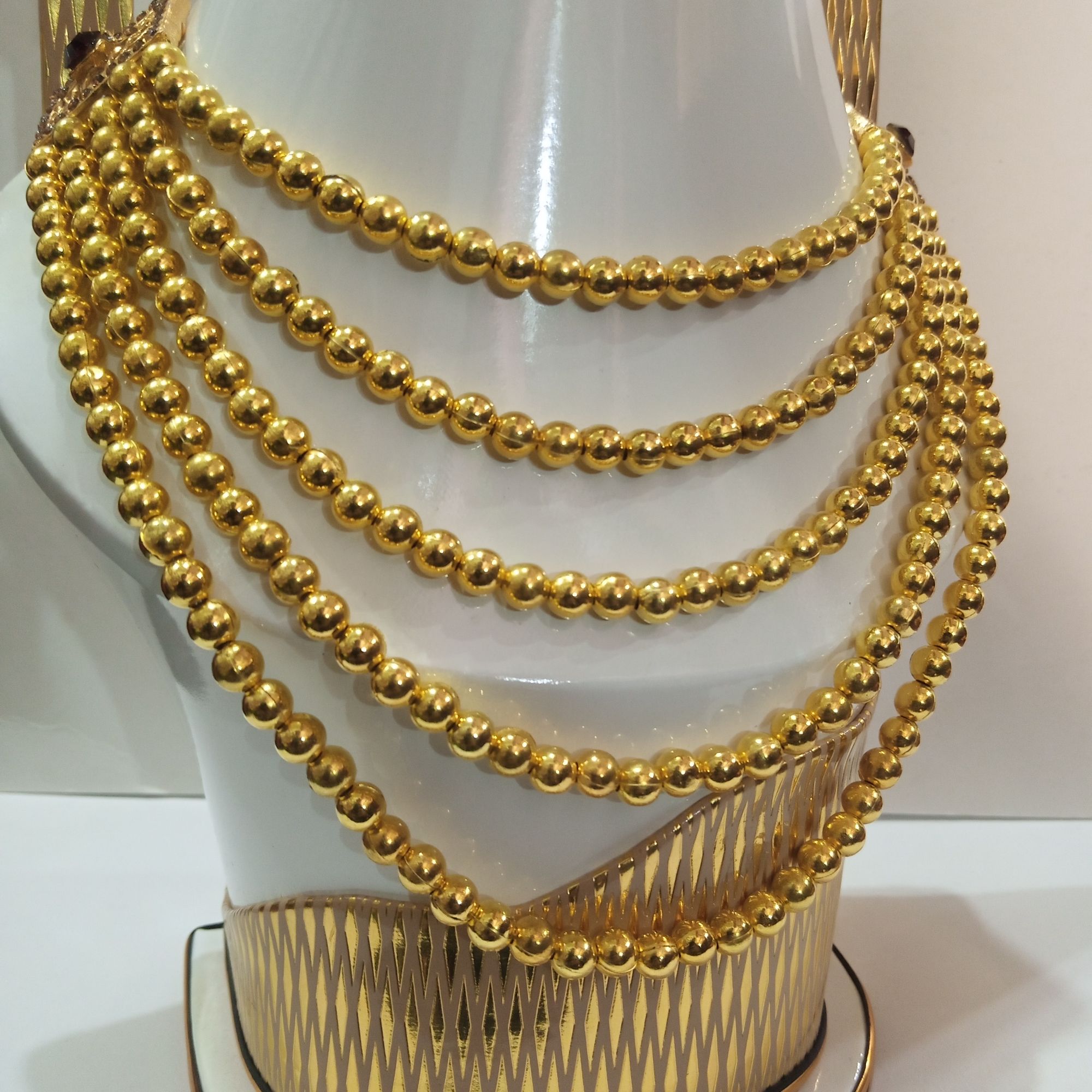 Elegant Gold-Plated Beaded Mala Necklace, Multi-Layer Traditional Jewelry for Girls & Women - HS Star Collection