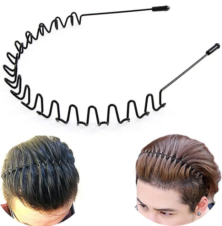 Pack of 2 Black metal zigzag hair band unisex hair band for men modern catcher