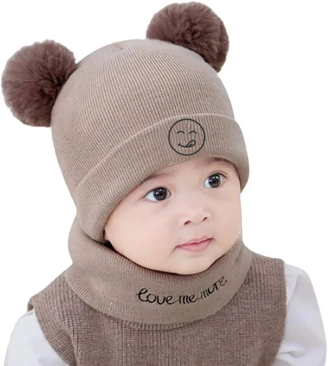 2Pcs Baby Hat & Scarf Set - Warm Knitted Winter Hat Cap & Scarf for Babies- Beanie Cap