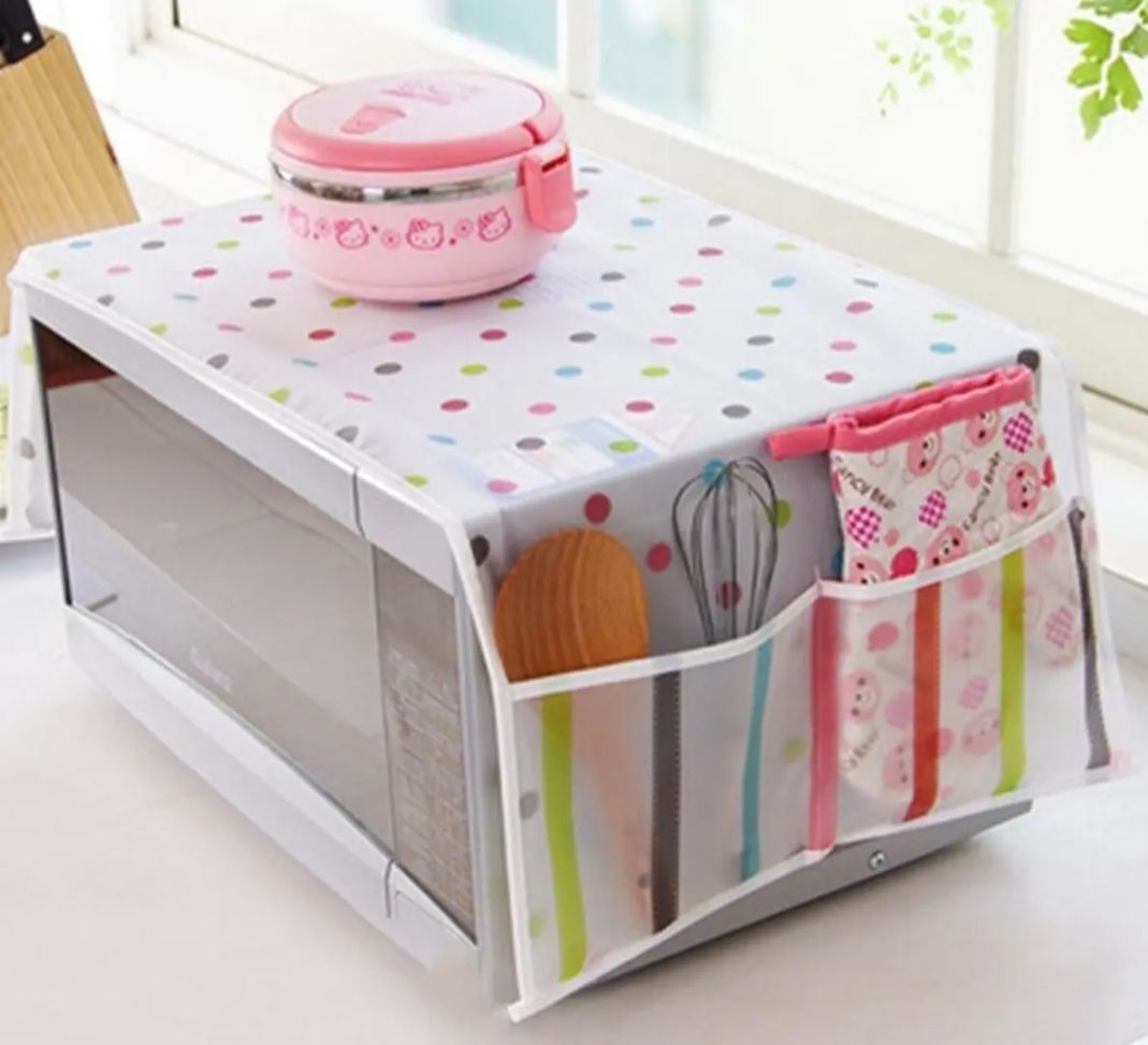 Microwave Dust Cover Water Proof Double Pocket Storage Bag microwave Oven Cover