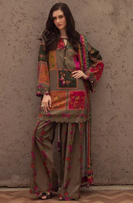 2 PCs Unstitche Blended Lawn Simple Digital Printed Suit