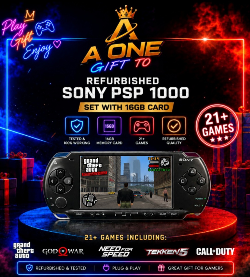 🎮 Sony PSP Portable Gaming Console | Refurbished | + 21 Pre-Installed Games – Charger & battery