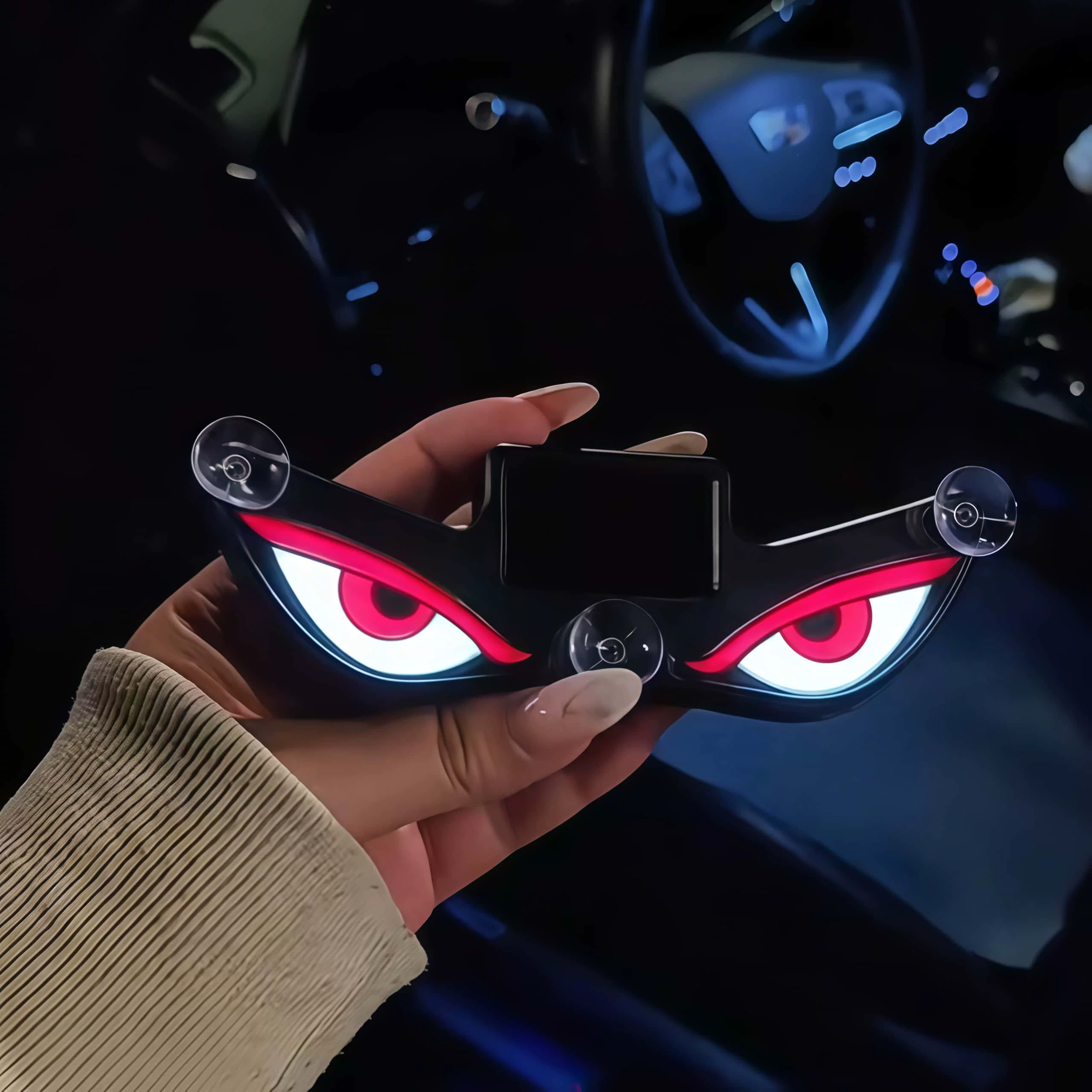 Solar Powered Car Neon Light Wireless Cool DEMON EYE Led Ambient Light Suction Cup USB Rechargeable Atmosphere Breathing Lamp