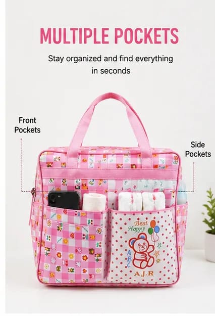 Baby Diaper Bag Large Capacity | Multi Pocket Maternity Bag | Baby Travel Organizer | Cartoon Printed Mother Bag | 4 Colors Available