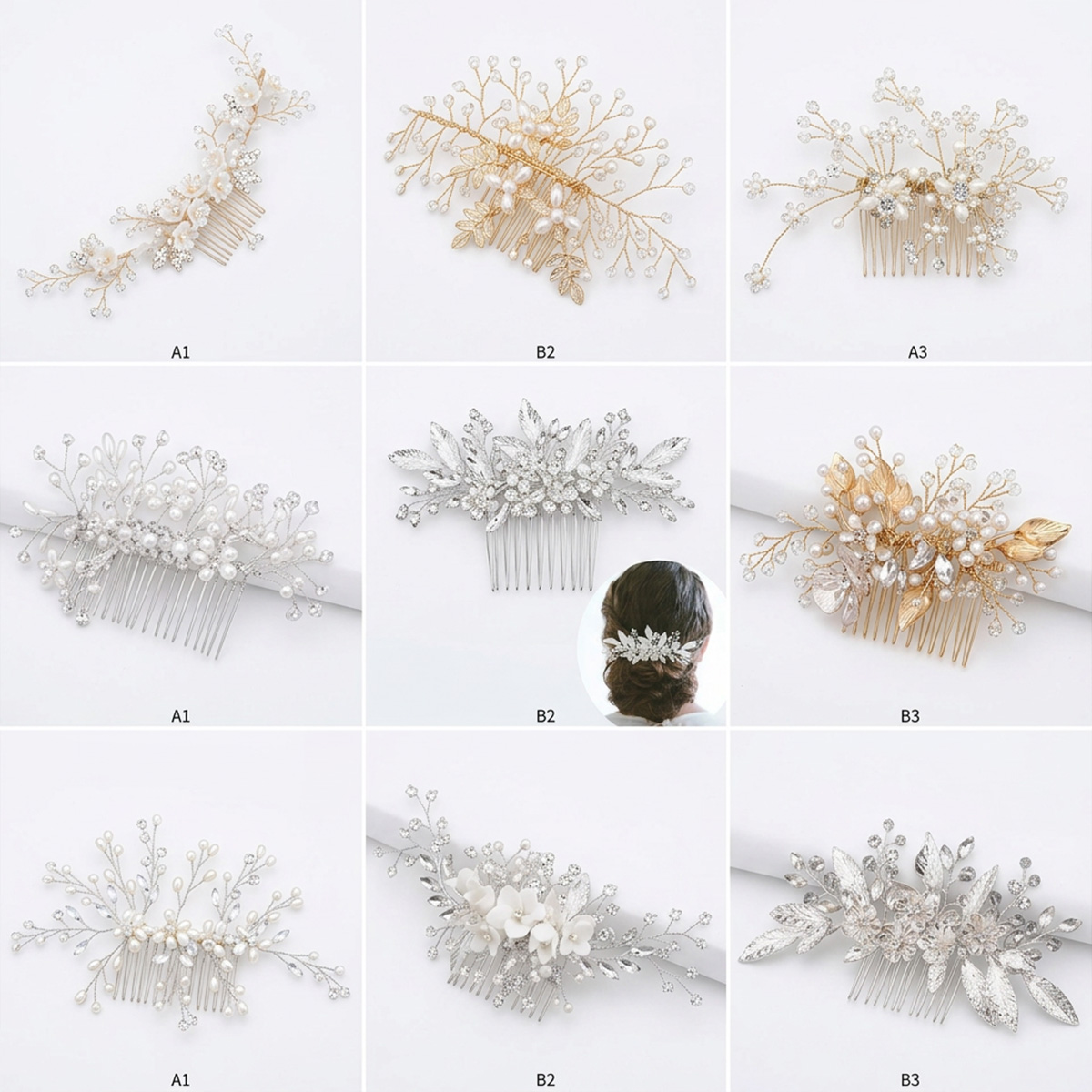 Bridal Wedding Hair Comb For Women Handmade Crystal Flower Design With Pearl Detailing Hair Accessory