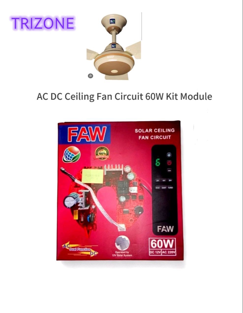 AC/DC Solar Ceiling Fan U Shape Circuit 60W Kit Module With Remote ...