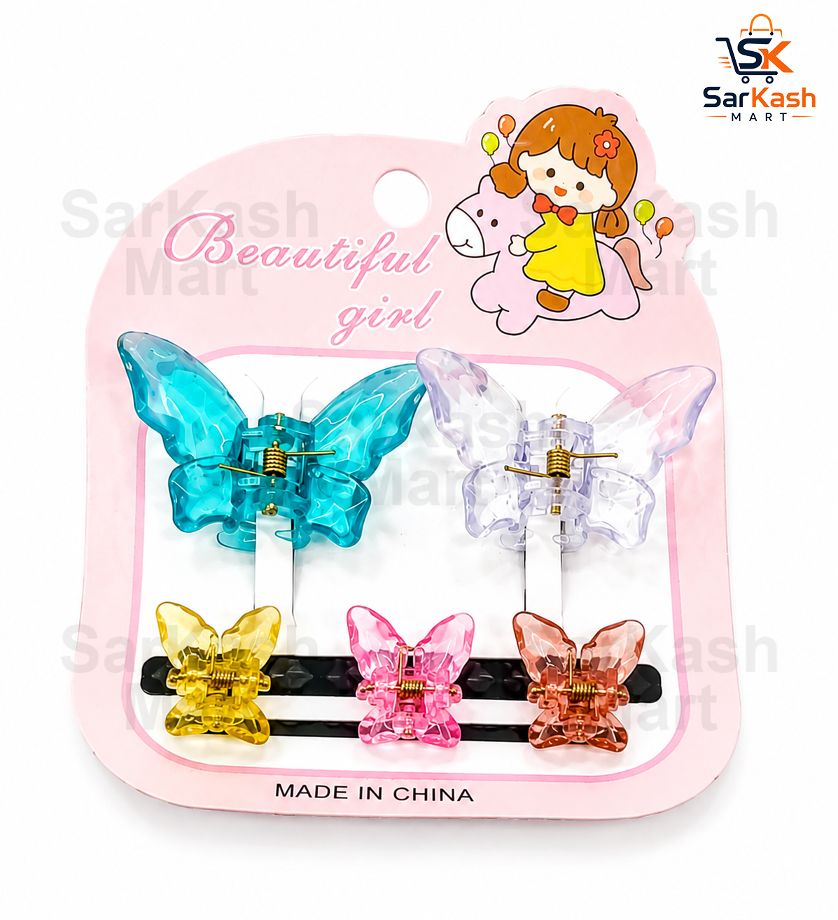 Pack of 5 Pcs of Korean Butterfly Hair Catcher Clips Set for Girls and Women | Mini Transparent Hair Claw Clips | Cute Colorful Hair Accessories