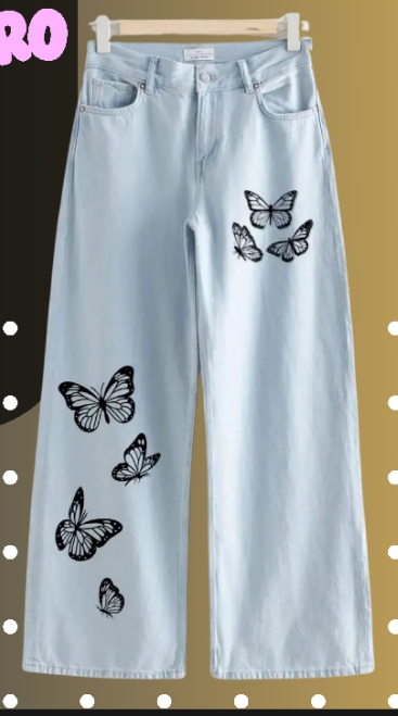 Trendy Printed Wide Leg Jeans for Girls — High Waist Loose Fit Denim | Casual College Wear | Stylish Long Jeans for Women | Comfortable & Durable Fabric
