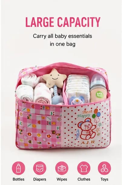 Baby Diaper Bag Large Capacity | Multi Pocket Maternity Bag | Baby Travel Organizer | Cartoon Printed Mother Bag | 4 Colors Available
