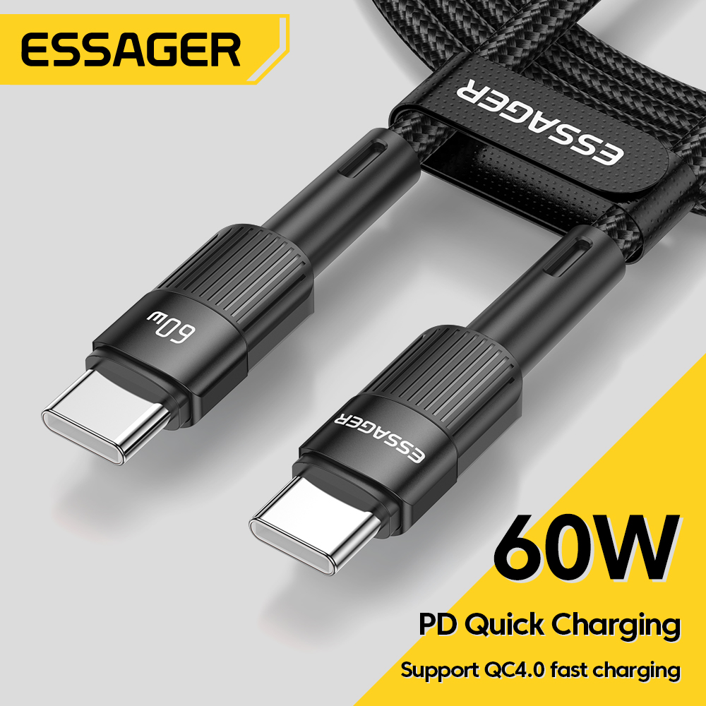 Essager 60W USB Type C To USB C Cable USB-C PD Fast Charging Charger Wire Cord For Macbook   Type-C USBC Cable 3M
