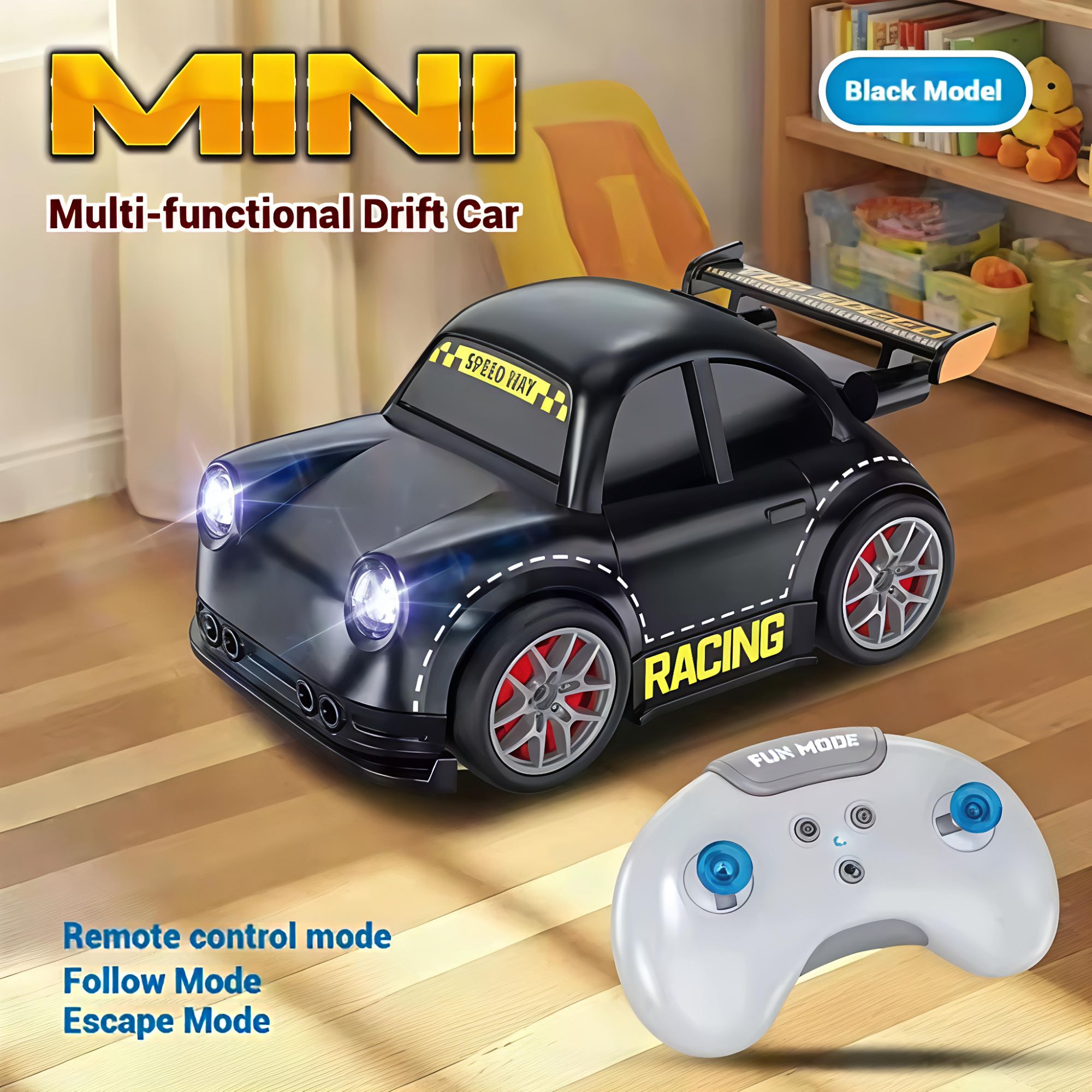 2.4GHz Remote Control Drift Car Rechargeable Mini RC Car With Gesture Control, Remote Control Follow & Escape Mode, LED Lights & Sound Effects, Kids Racing Toy Smart Induction Control Car