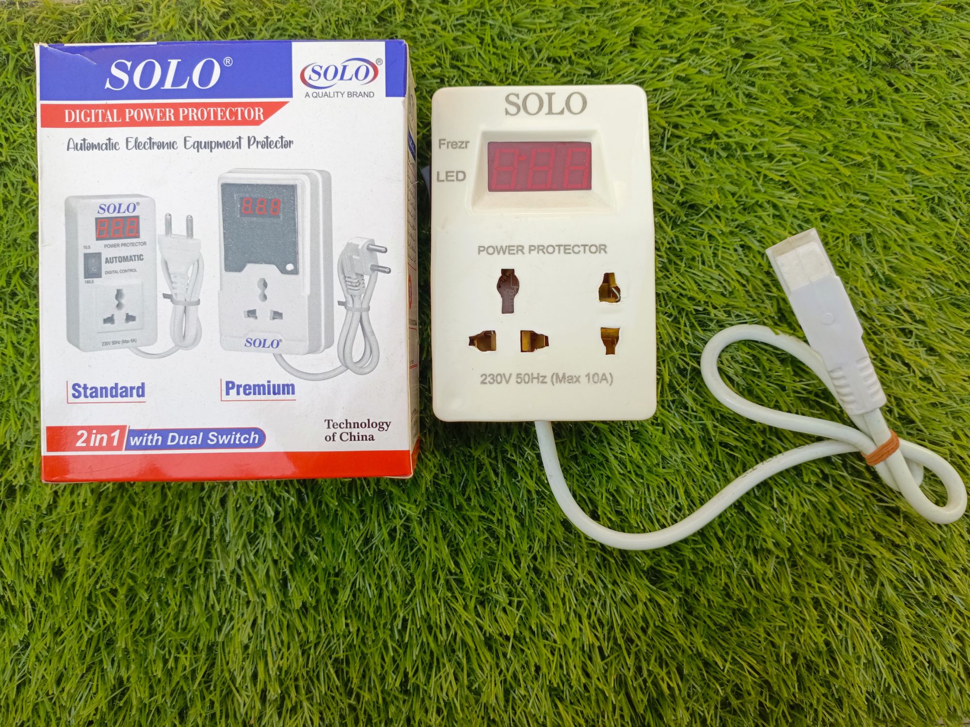 SOLO 2 in 1 With Dual Switch Automatic Digital Power Protection, AC Voltage protector, Over &Under Volt power protection, For Fridge, Freezer, Mobile and laptop Charger, LED OR LCD, wifi and Camera devices and other electronics accessories, Muhafiz Switch