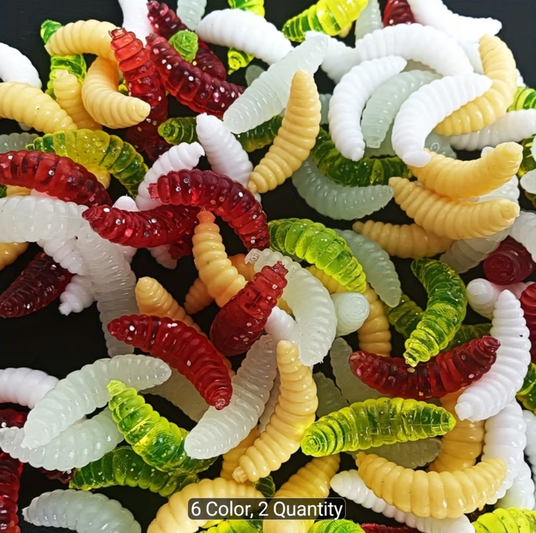 50pcs Soft Lure maggots worms, Bait Fishing Lure Hook Smell Worms Glow Shrimp Fish Lure