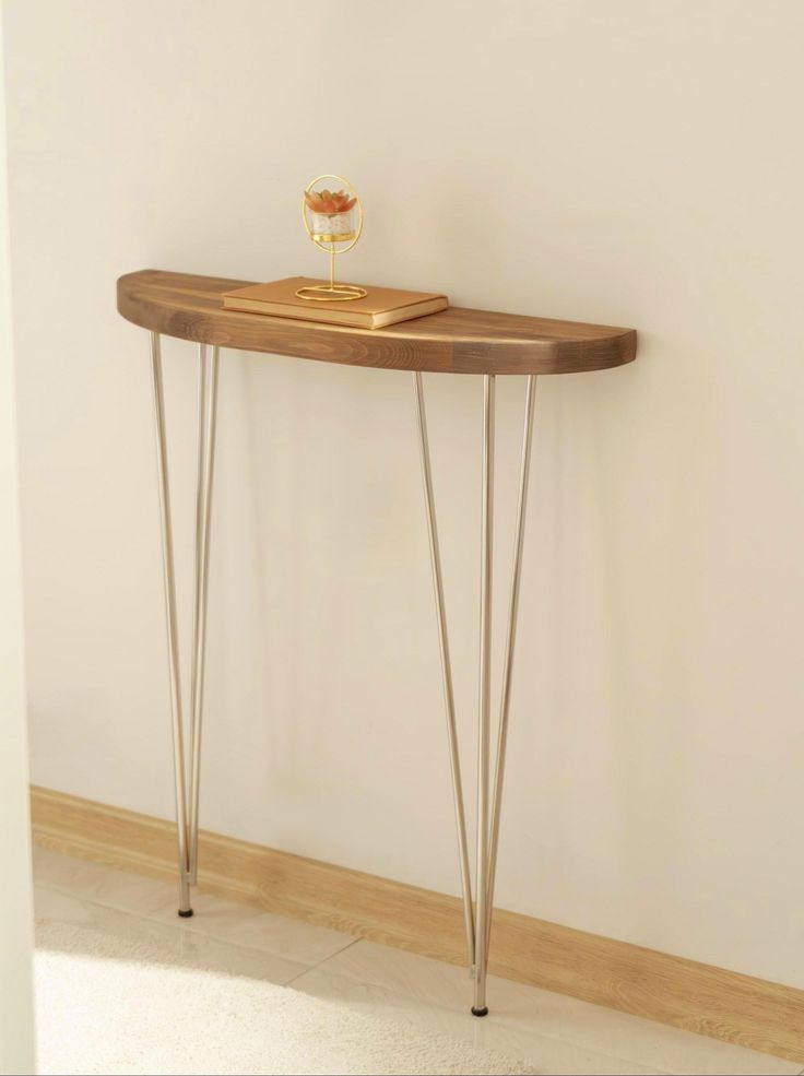 Half Moon Wooden Console Table with Hairpin Legs – Rustic Entryway Table, Modern Sofa Side Table, Handmade Live Edge Hallway Stand, Decorative Wooden Accent Furniture