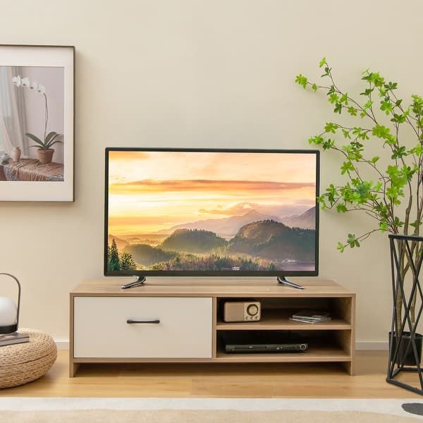 TV Stand for TVs up to 55 Inches Wooden TV Console Table Entertainment Center with one drawer and 2 Storage shelves Daraz.pk