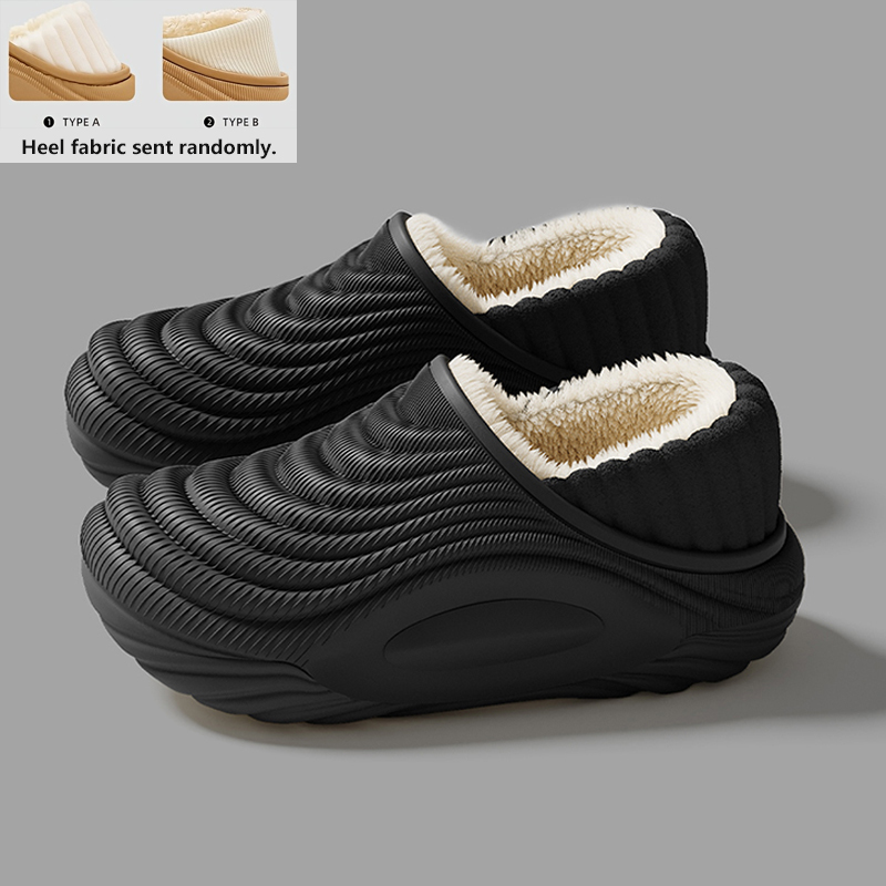 Warm Plush Waterproof EVA Indoor Slippers For Women Winter Soft Thick Bottom Non Slip Home Slippers Couple's Furry Slides