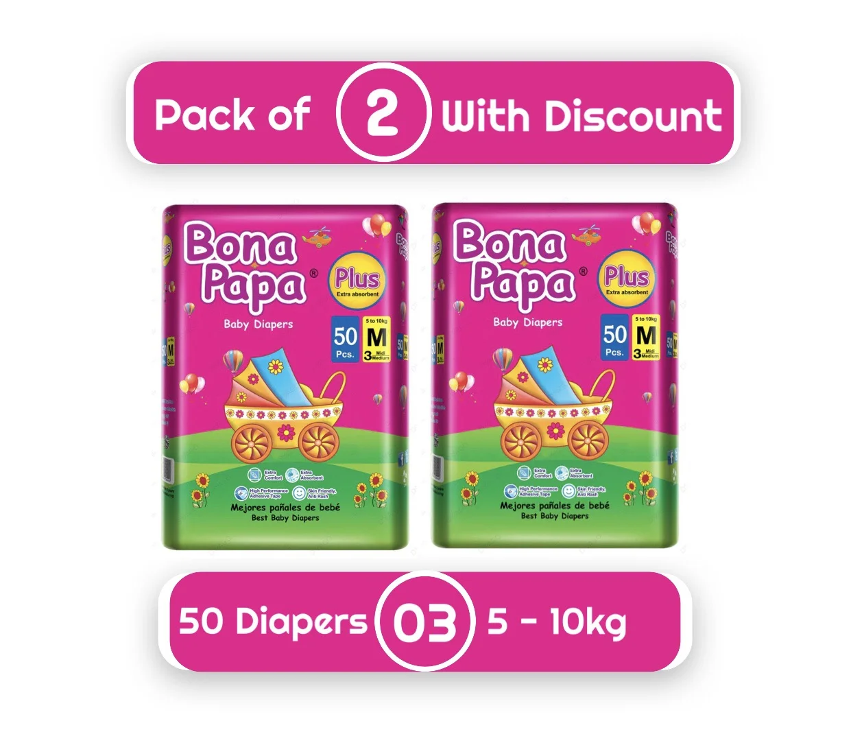 Bona Papa Super Diapers - Super Economy Pack - XXL Size 6 - 50 Pcs