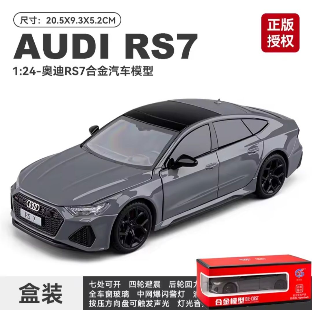 1:24 Audi A7 Toy Car Model Diecast Alloy Vehicle Miniature Pull Back Sound & Light Doors Openable Collection