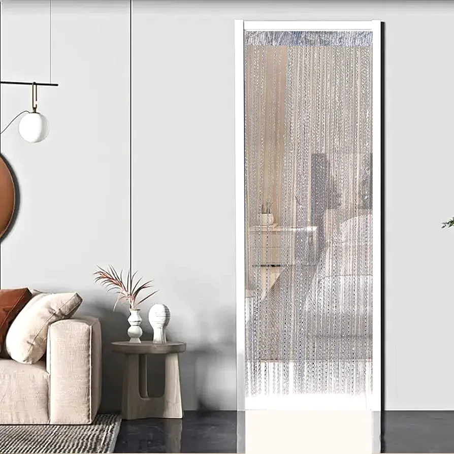 Beaded Flash Tassel Shiny String Curtain Door Room,200by100-Silver
