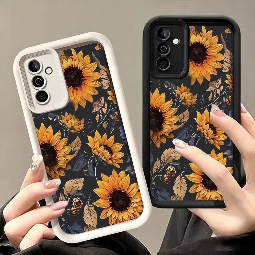 Silicone Phone Case For   S26 S25 S24 S23 S22 S21 Note 20 Ultra Plus FE 5G Sunflower Flower Print Shockproof Cover