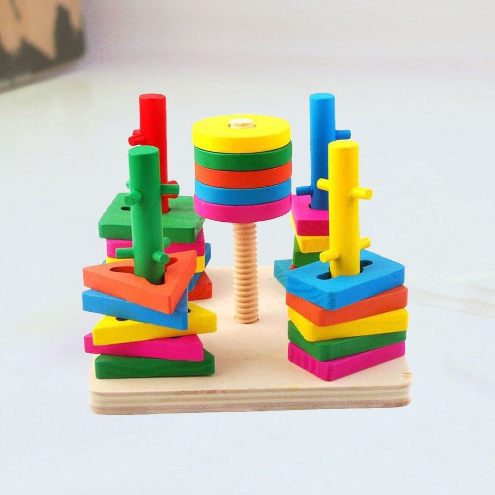 Lewo Wooden Puzzle Toddler Toys Shapes Sorter Preschool Geometric Blocks Stacking Games for Kids Geometric Shape Sorter