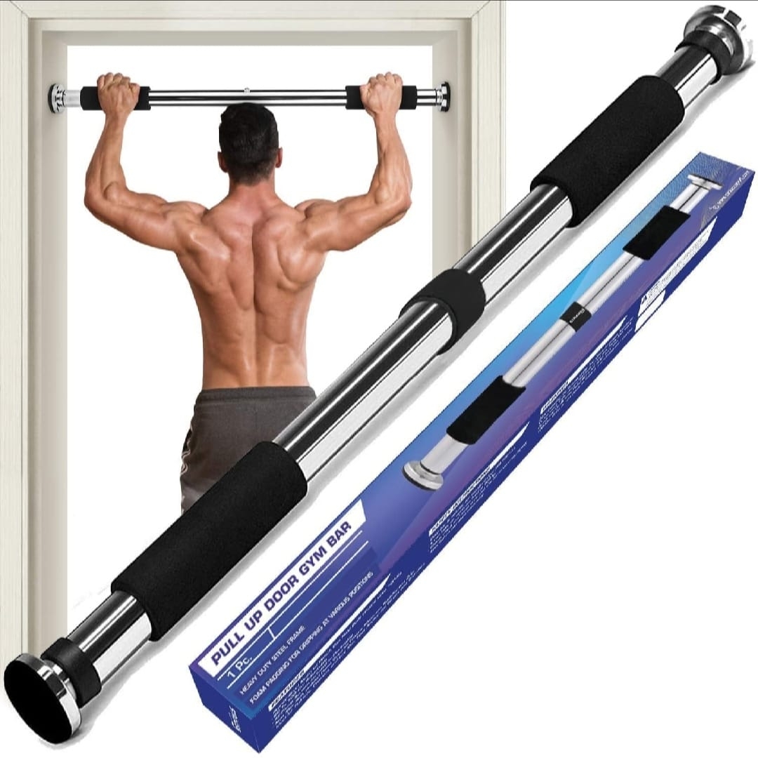 Iron Door Way Gym Bar - Adjustable Pull Up Bar for Doorway | Chin Up Bar Rod Stand for Home Gym Fitness, Adults & Kids | Door Pullup Bar with Strong Grip Handles