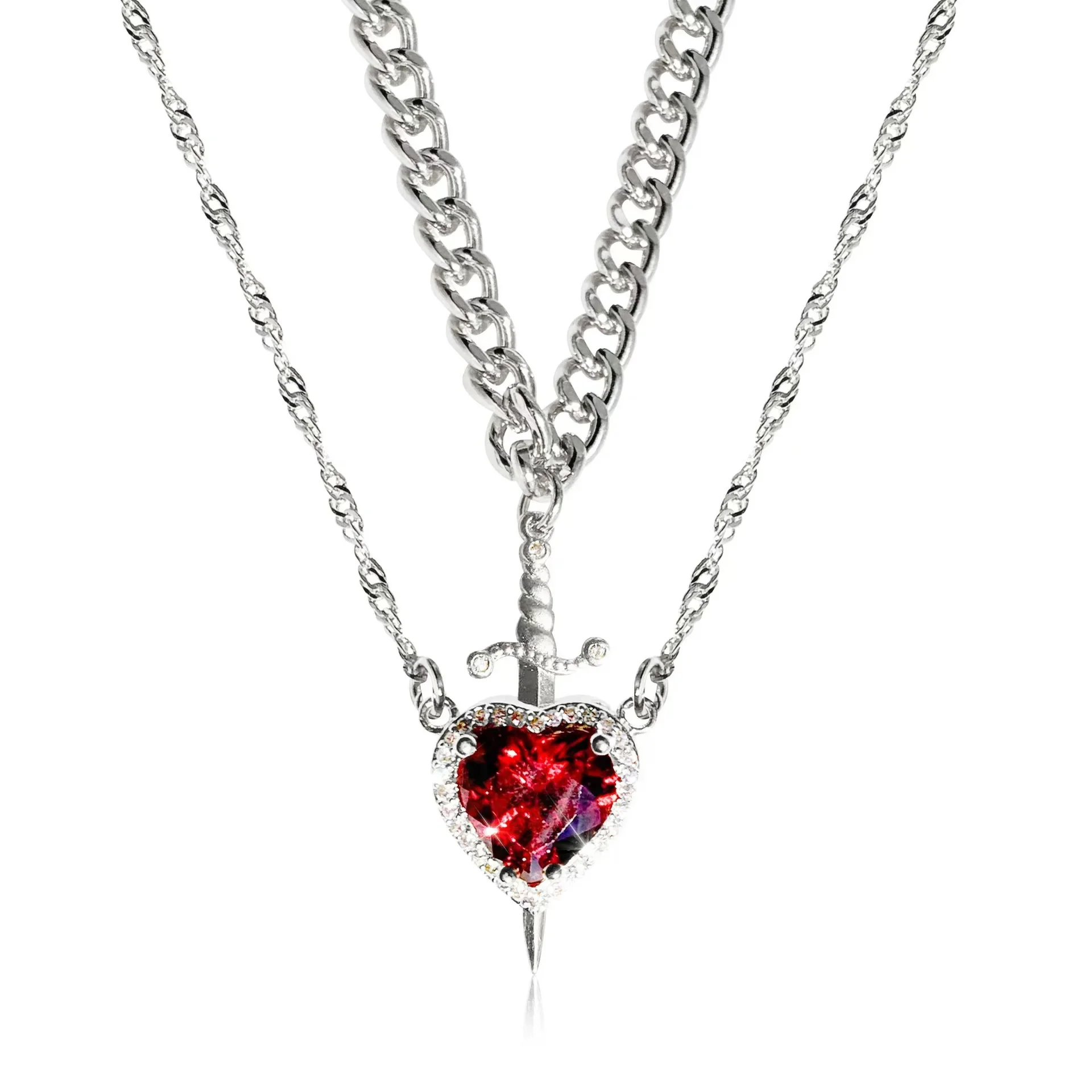The Snow White Couple Necklace Heart and Sword Pendant Necklace for Women Romantic Valentine's Day Jewelry 
