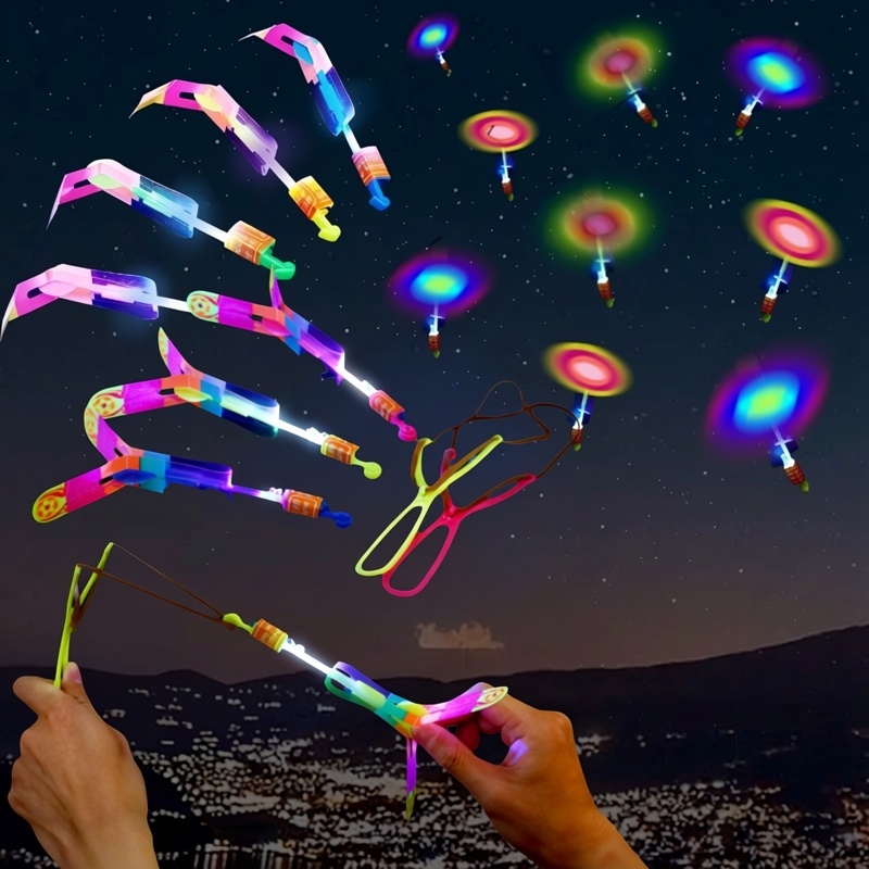 5/10Pc LED Flying Arrow Rocket Toys -  Band Catapult Helicopter Light Party Fun Best  For Kids Outdoor Play