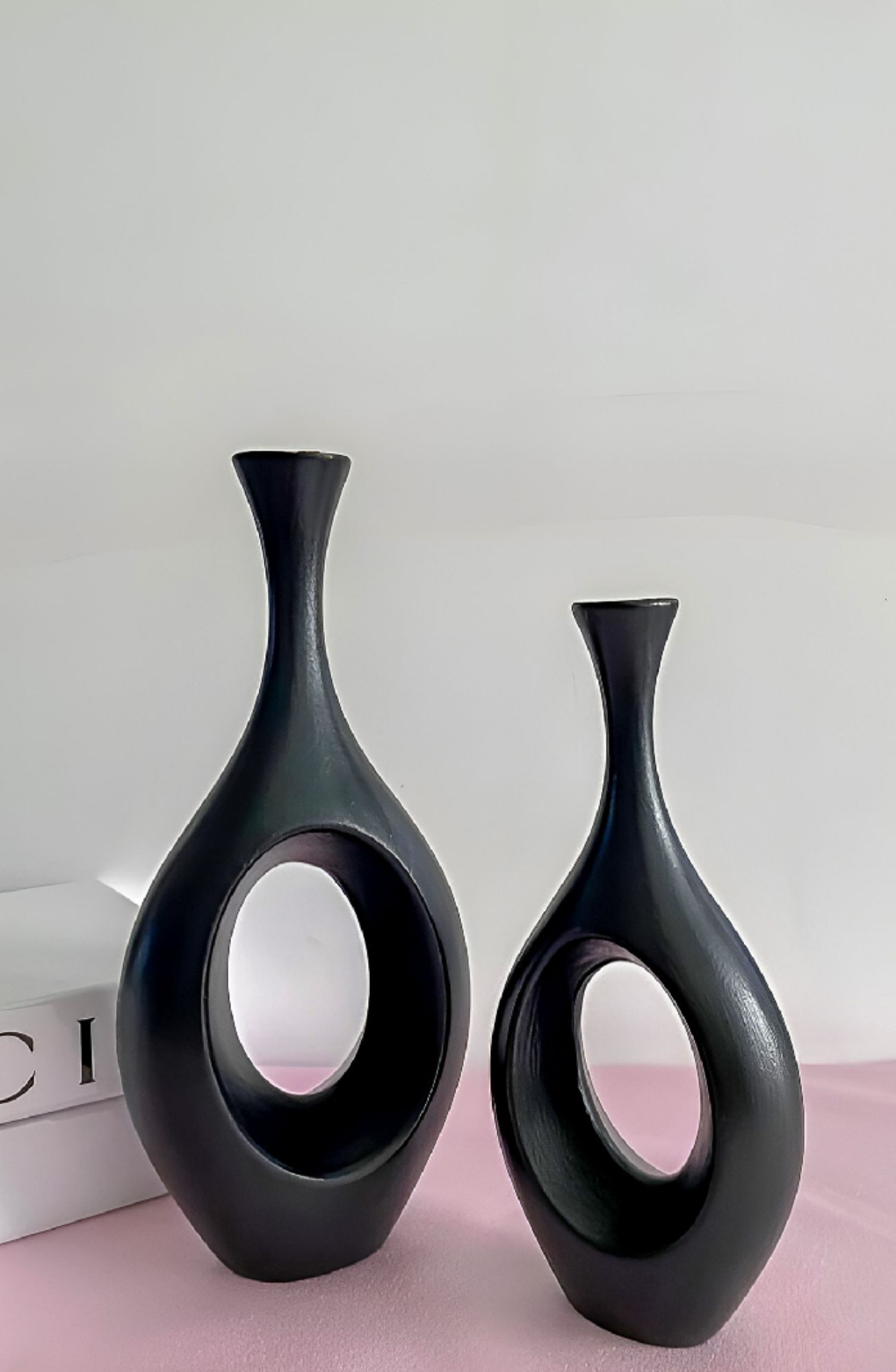 Elegant Modern Geometric Ceramic Vases Set, Home Décor Vessels with Abstract Design, 13/14 inches