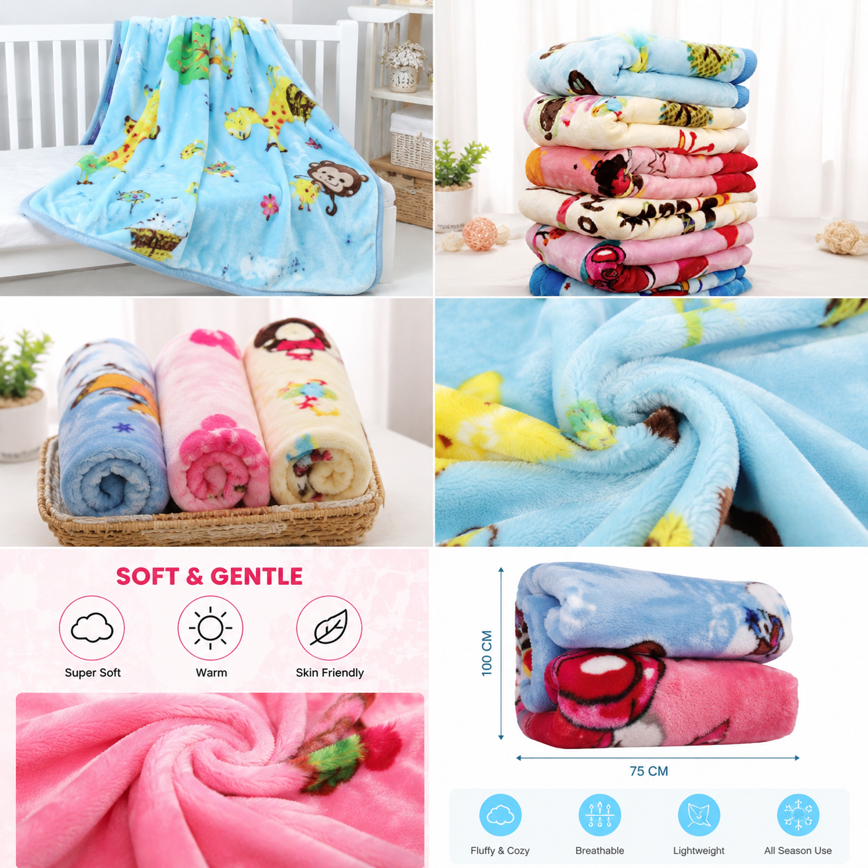 Premium Baby Blanket Newborn Soft Flannel Fleece Blanket | Infant Swaddle Wrap | Warm Cartoon Baby Blanket | Baby Bedding | 100×75 CM