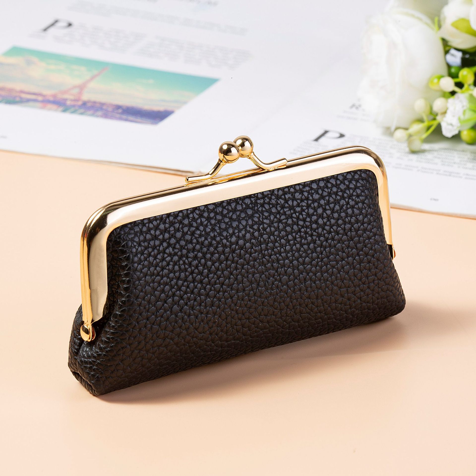 【Bag-In-A-Bag, Storage Bag】Mini First-Layer Cowhide Storage Bag for Women, Genuine Leather Fashion Lipstick Bag, Compact Clip Bag, Ladies' Clutch Bag
