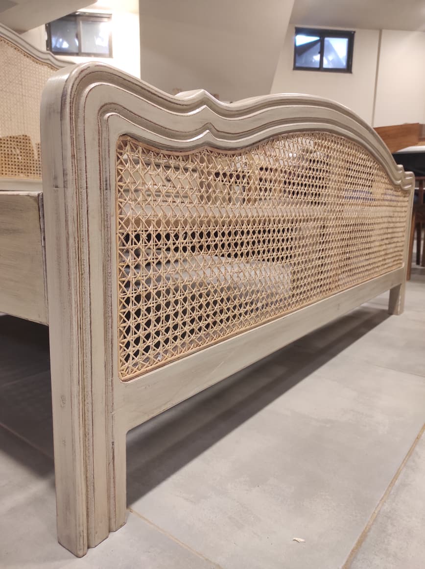 Rattan Cane King Size Bed with 2 Side Tables ( Sheesham Solid Wood )