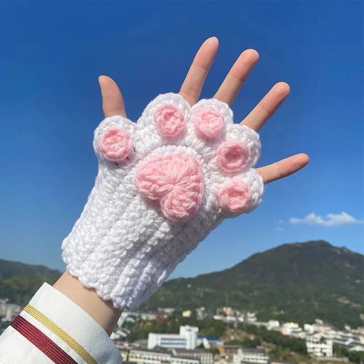 Crochet Fingerless Gloves Kitty Paw Gloves Cat Paw Gloves