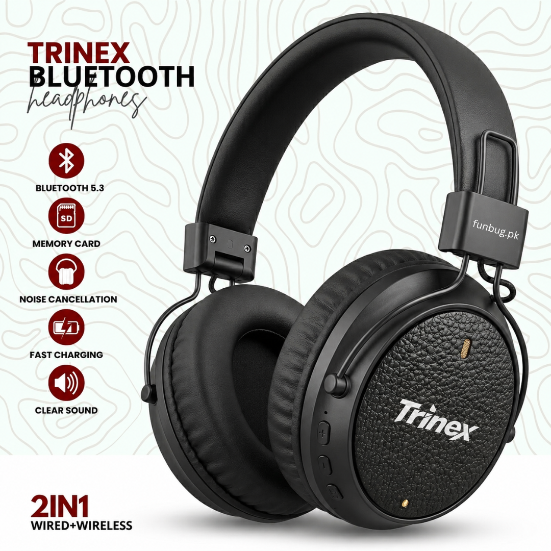 Original Wireless Bluetooth Headphones with Built-in Noise Cancelling Microphone - Wired Stereo Gaming Headset Headband Earphones Gift for Android Mobile, Phone, PC, Laptop, Tablet, Pubg with Memory Card & AUX input -Â By FunBug