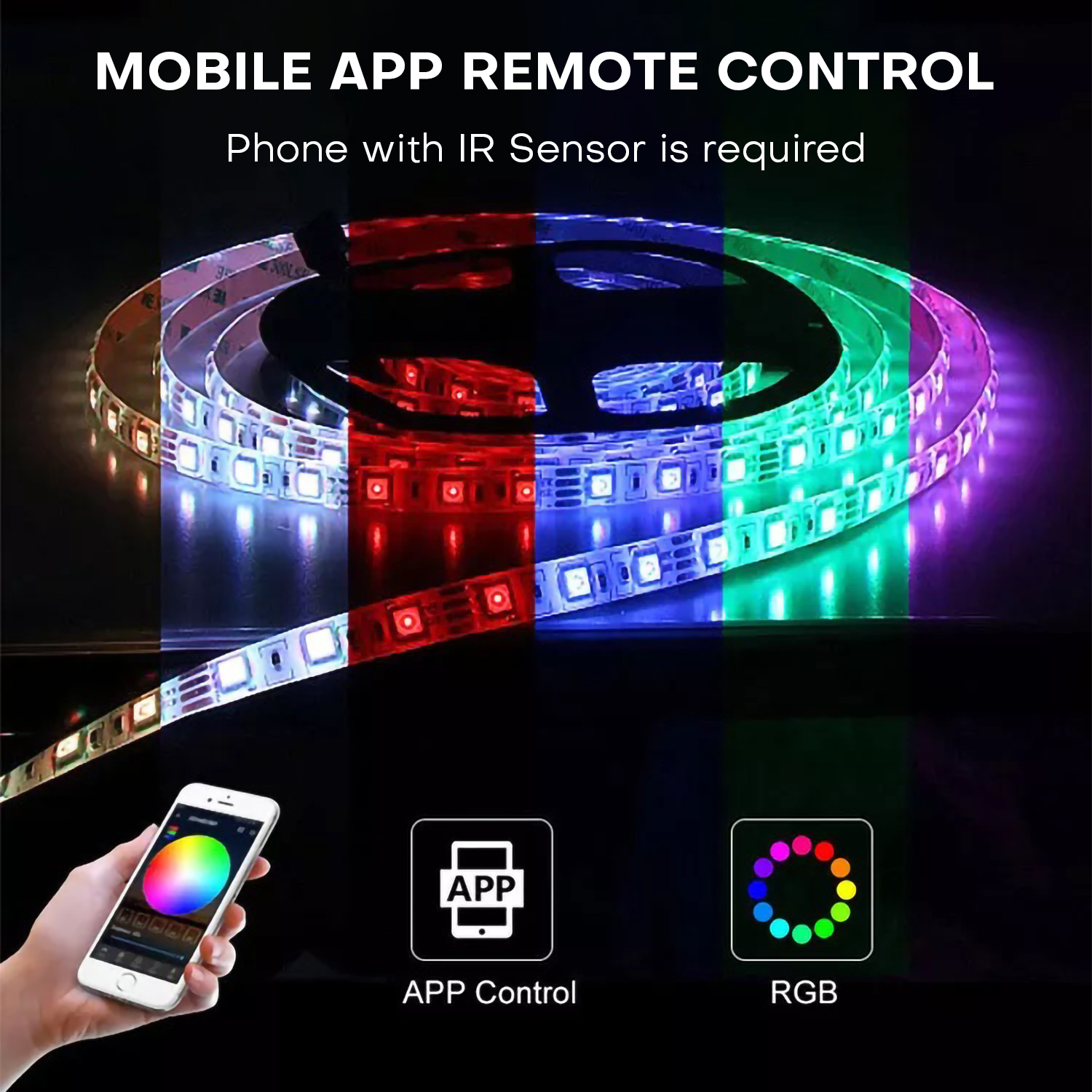 RGB LED Strip Lights 14-15Feet approx. Self-Adhesive Waterproof Color Changing Remote Control Complete kit with 12V Adapter 2835. RGB Lights Strip for PC Gaming, Bedroom, Kitchen, and Home Decoration