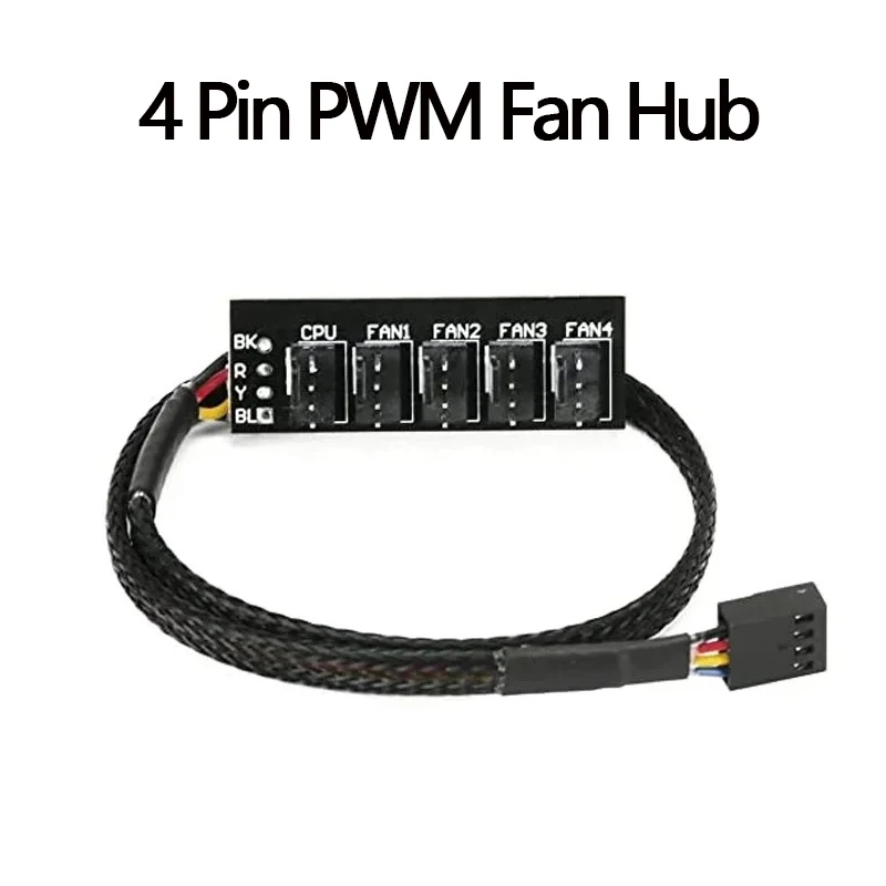 4/3PIN PWM Fan Hub CPU Cooling Fan Power Cable Hub Adapter Sleeved Case Splitter for Computer Cooler Case Fans 1 to 5(15.7 Inch)