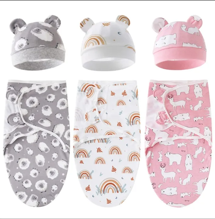 1 Pcs Newborn Swaddle Blanket Hat Adjustable Baby Sleeping Bag Cotton Newborn Baby Birth Sleepwear Swaddle Wrap Babies Bedding RANDOM [DESGINS AND PRINT]