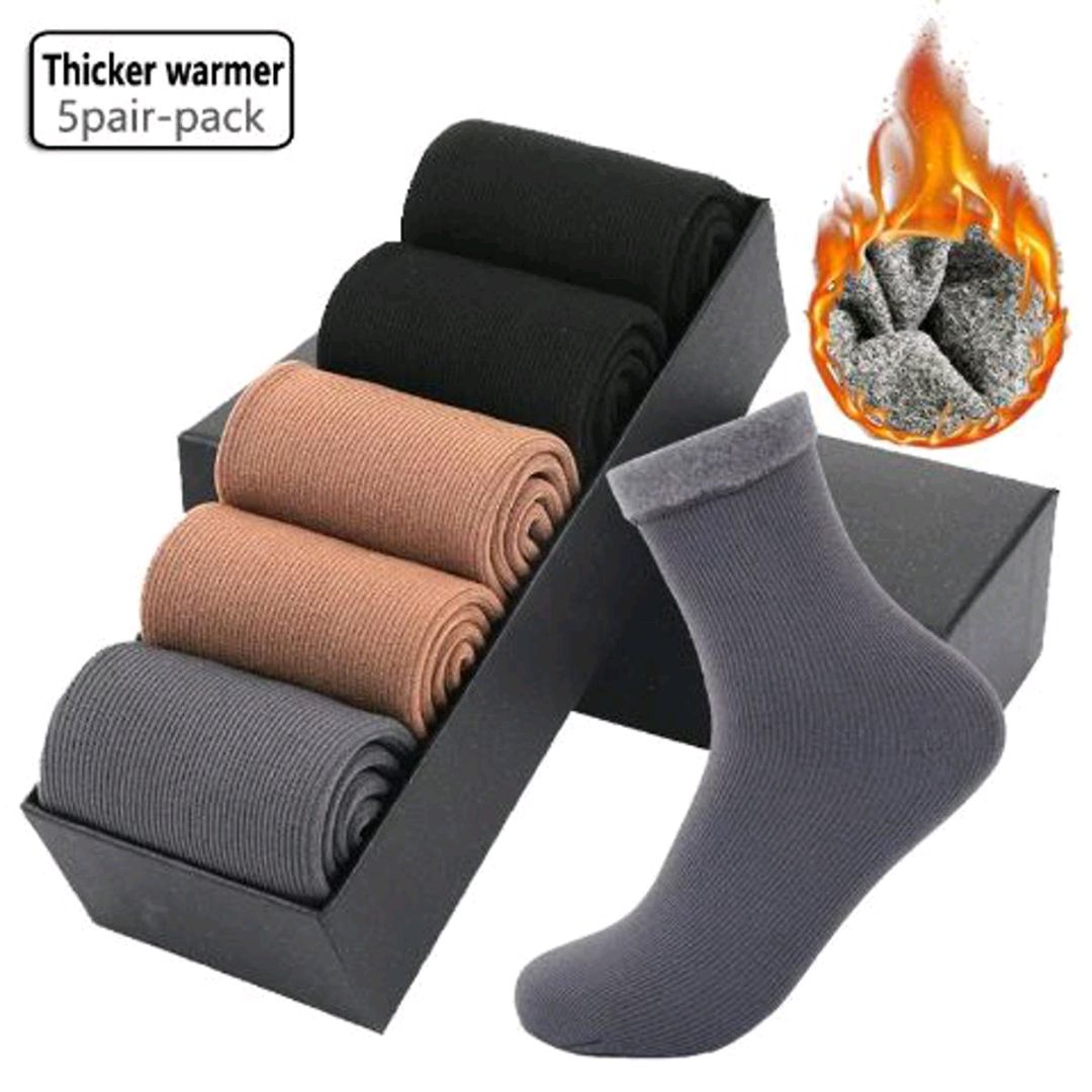 5 Pairs Men's Winter Soft Thick Cashmere Wool Warm Fleece Thermal Socks Warm Fleece Thermal Socks Inside Fleece/Winter Socks | 5 Pair Winter Soft Thick Warm Fleece Thermal Socks | 5 Pair Wool Socks | 5 Pair Cashmere Woolen Socks