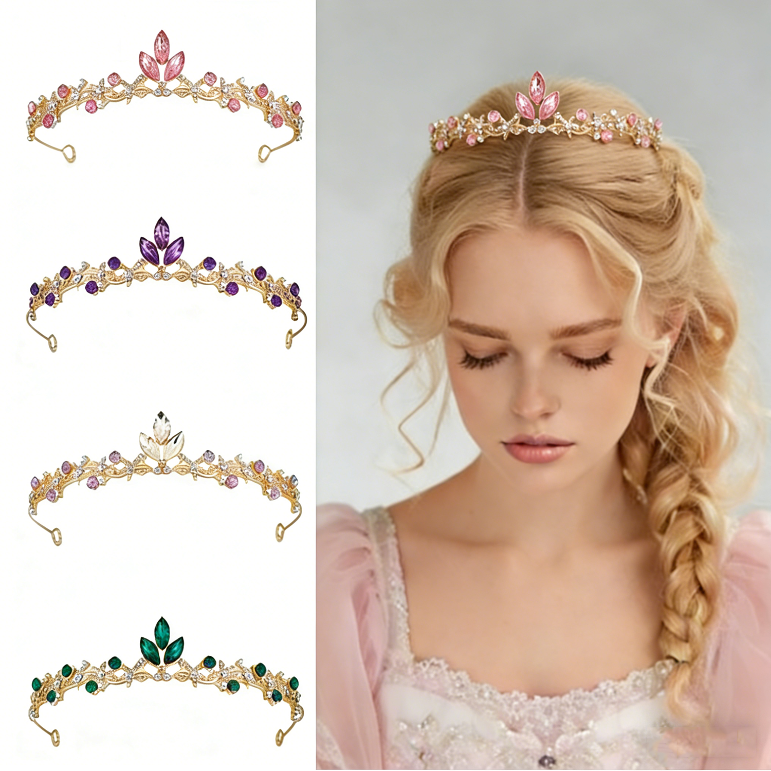 8styles Simple Baroque Bridal Crystal Crown Tiara Goddess Princess Wedding Headbands Elegant Hair Accessories Birthday 