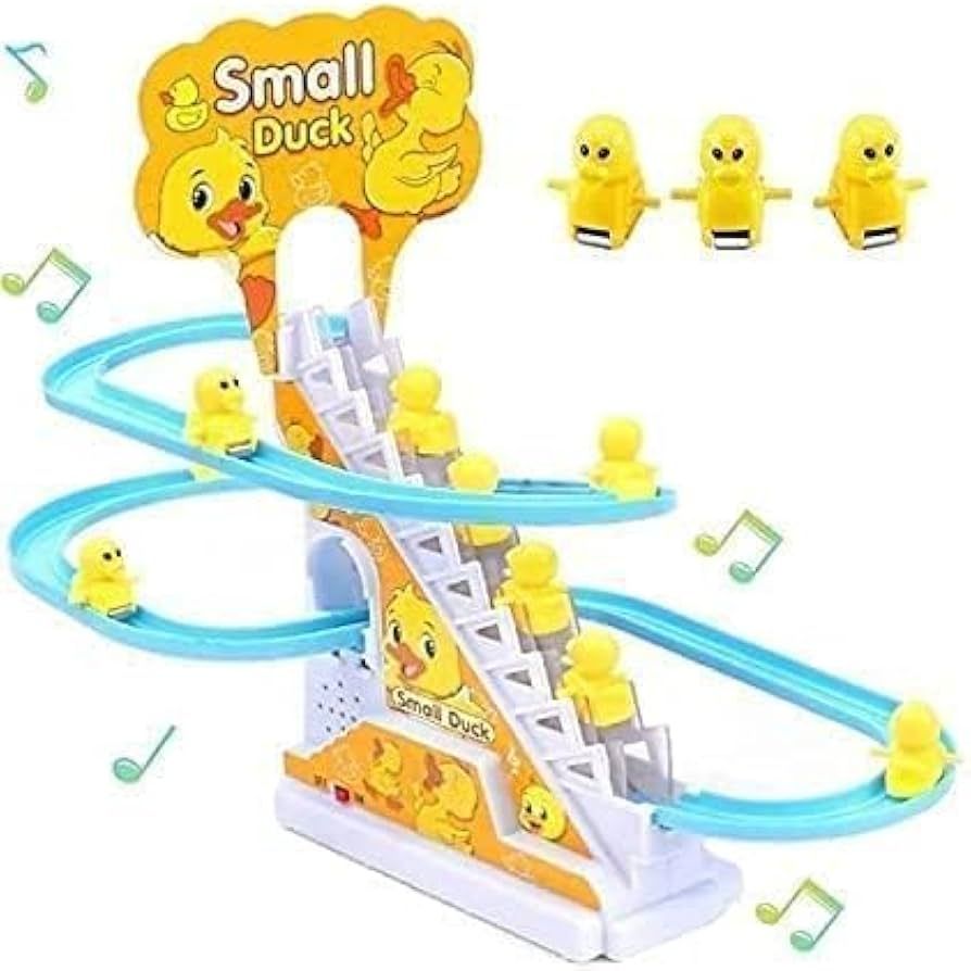 Duck Slide Track Racing Toys for Kids - Sliding  Cartoon Stair Climbing Toys for Kids, Escalator Toy with Lights and Music - educational learning toddlers