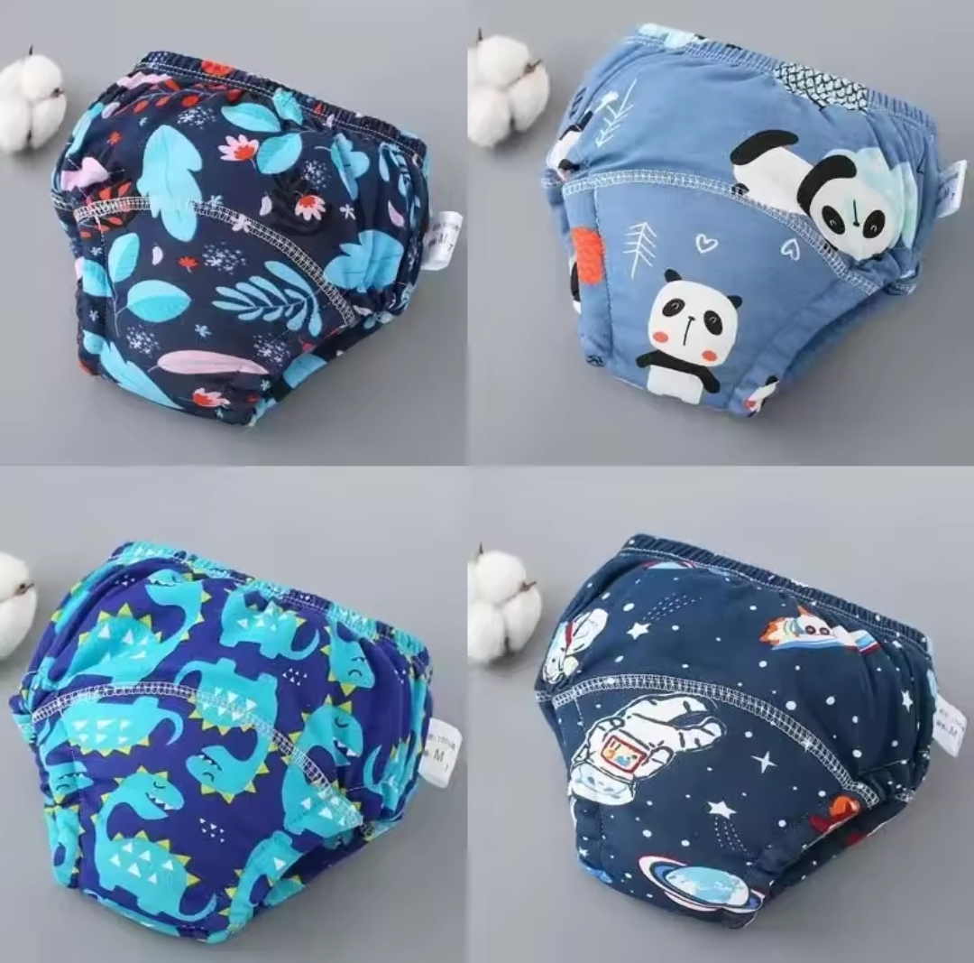 Reusable Cotton-Polyester Blend Baby Training Pants, Adjustable Leak-Proof Design, 0-18kg, Fits 0-3 Years - Animal/Car/Transport Print