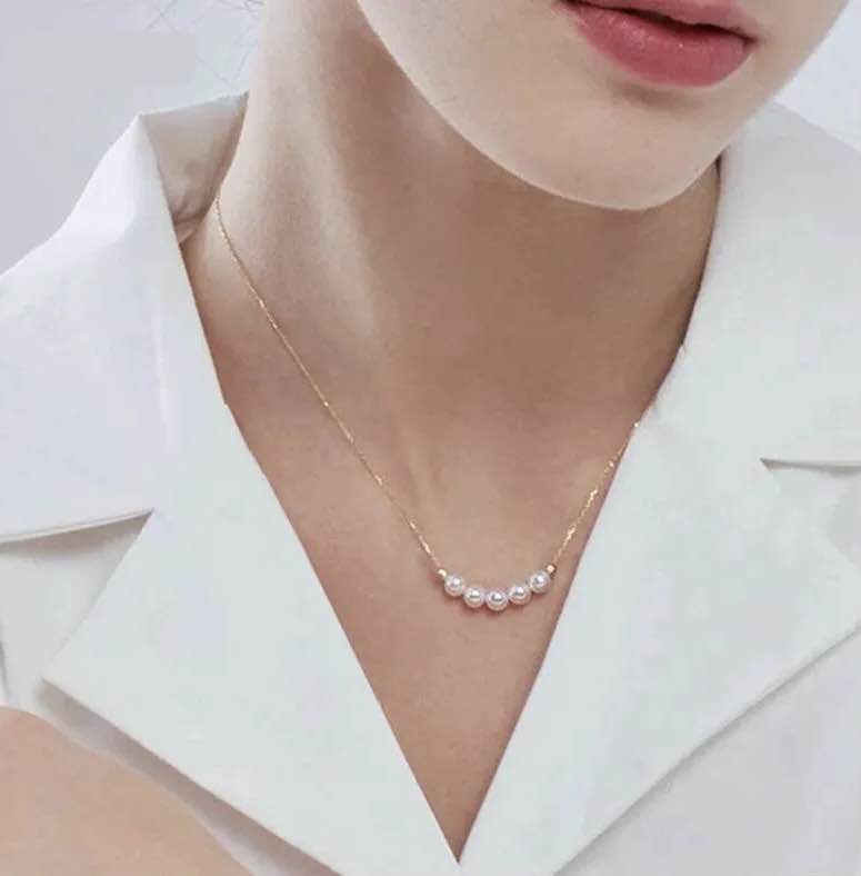 Simple Beautiful White 3 and 5 Pearl Necklace for Girls Women With Gold and Silver Chain