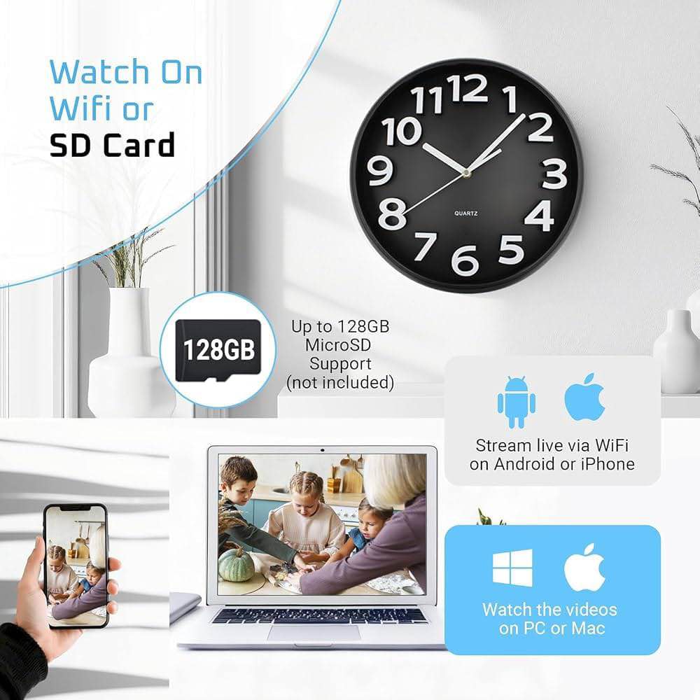 WiFi Wall Clock Camera 4K Resolution For Home/Office Security with Look Cam Application and Panoramic view / Same Product as Shown