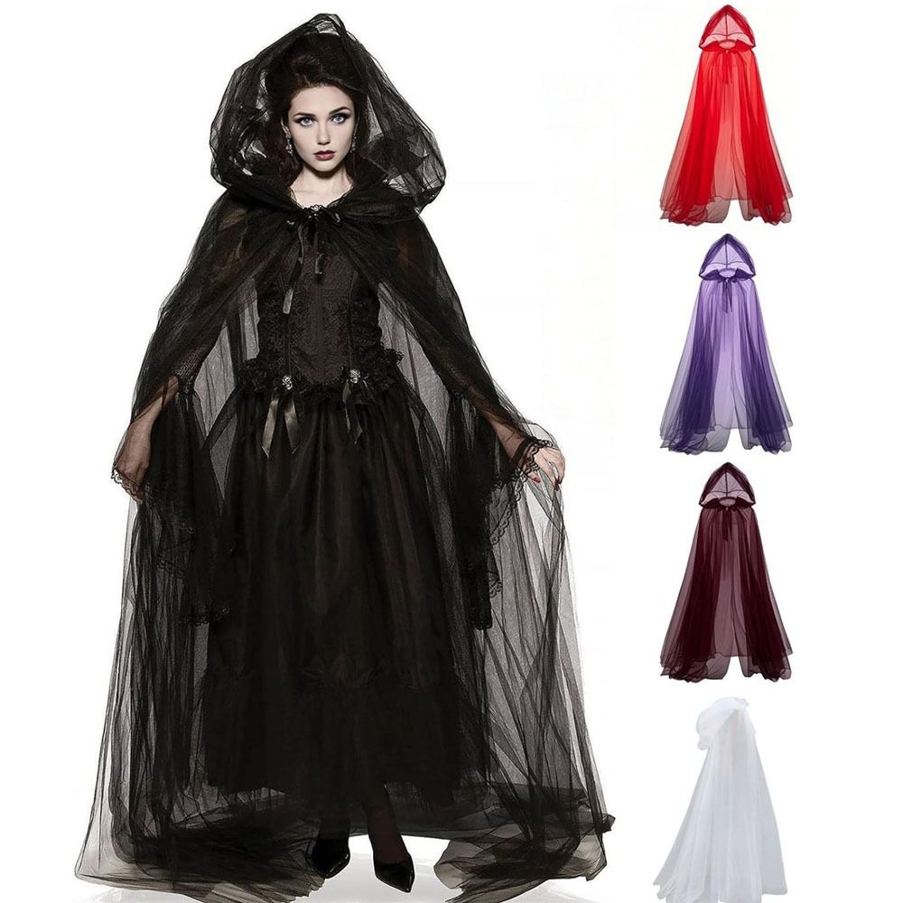 Creative  with Oversized Hood Halloween Hooded Cloak Lace-up Black Color Overcoats Vintage Cosplay Costume