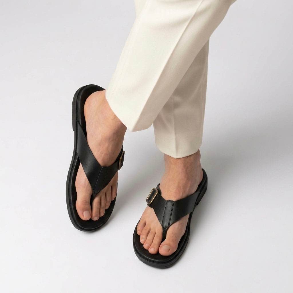 Winter Black Flip Flops for Men&Boys | Slippers for Men | Comfortable Chappal with Buckle for Casual Wear | Non-Slip Sole | Flip Flops for Men | Chappal for Men Brand | Chappal for Men New Style 2026
