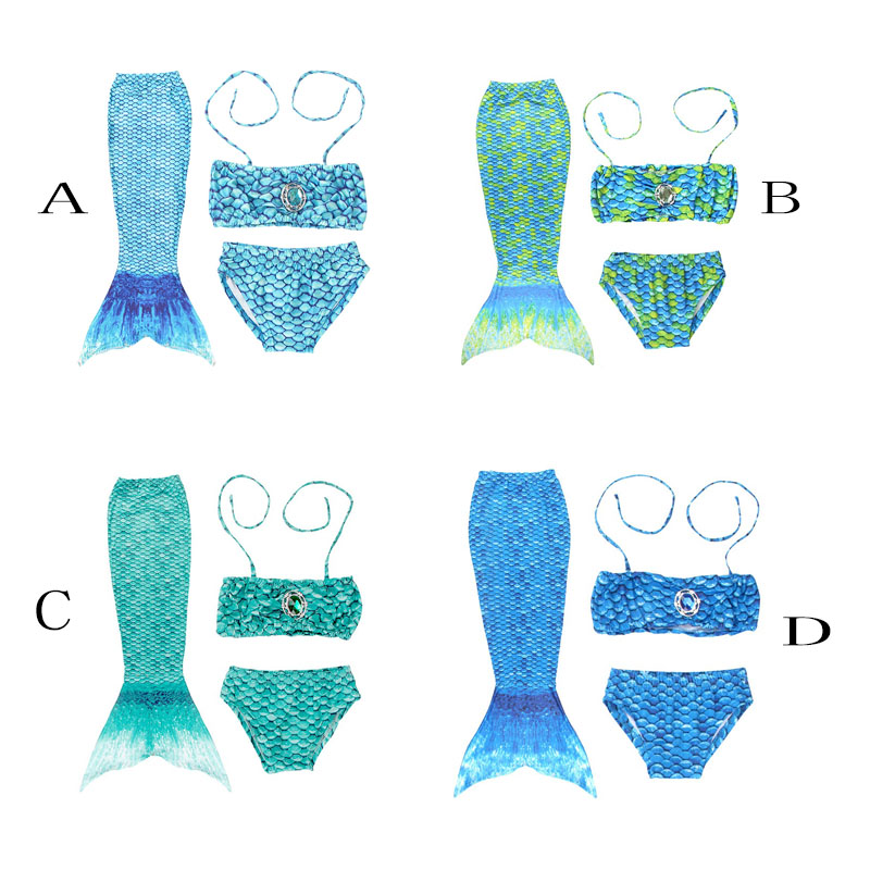 Girls 3 Piece Mermaid Swimsuit Cosplay Costume Beach Pool Party Outfit Ages 5-12