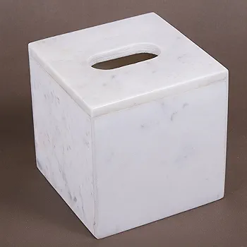 A sleek white square tissue box with a marble-like pattern, offering a clean and modern design. Its smooth finish complements any room with a minimalist and elegant touch. 3