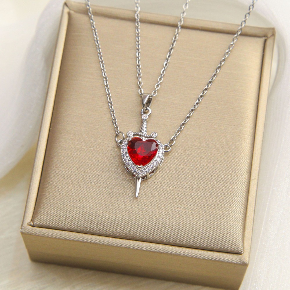 Snow White and The Huntsman Couple Heart and Sword Pendant Necklace for Women Romantic Wedding Valentine's Day Jewelry 