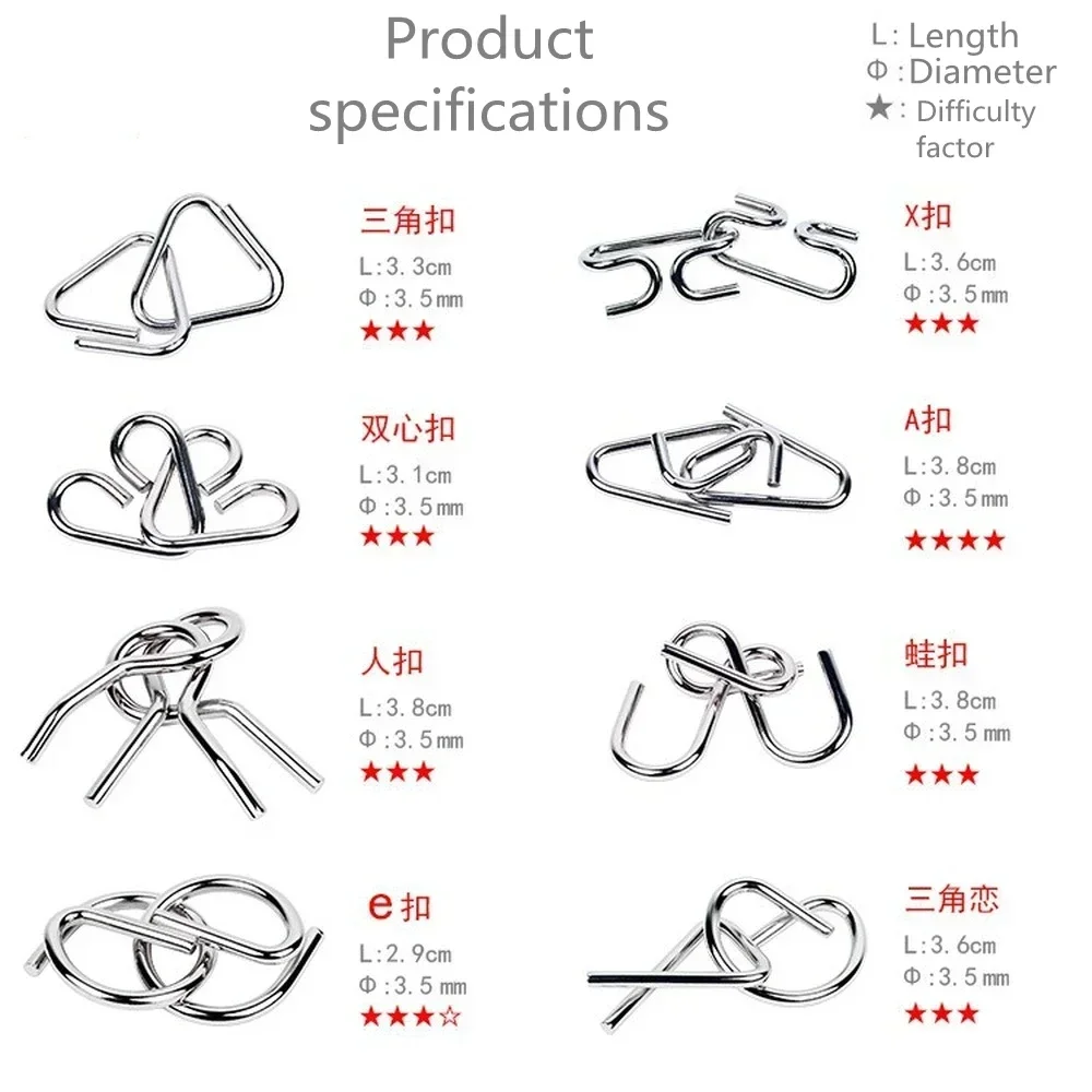 Metal Montessori Puzzle Wire 8Pcs/Set IQ Mind Brain Teaser Puzzles Children Adults Interactive Game Reliever Educational Toys
